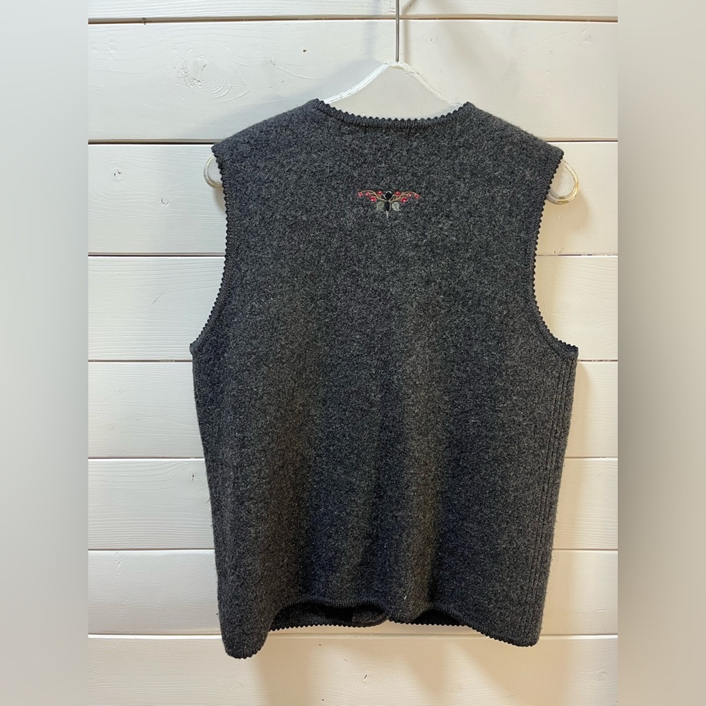 LINDOR Grey Wool Embroidered Vest Size M - Picture 5 of 8